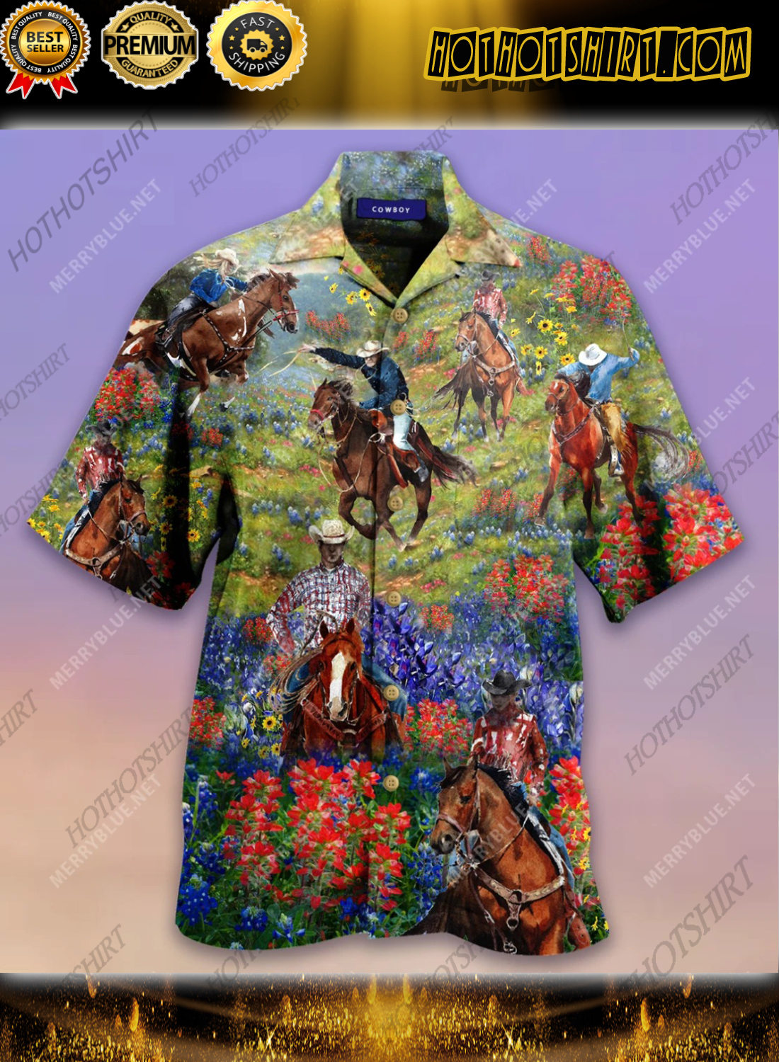 Bluebonnet And Texas Cowboy Hawaiian Shirt 1