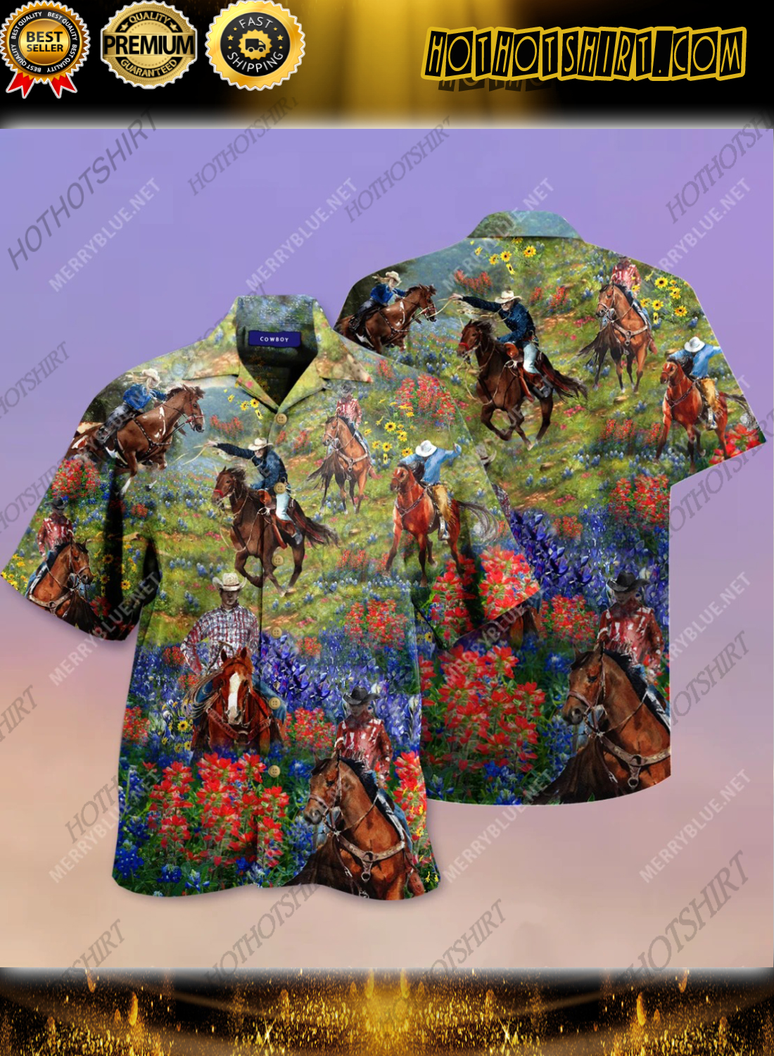 Bluebonnet And Texas Cowboy Hawaiian Shirt