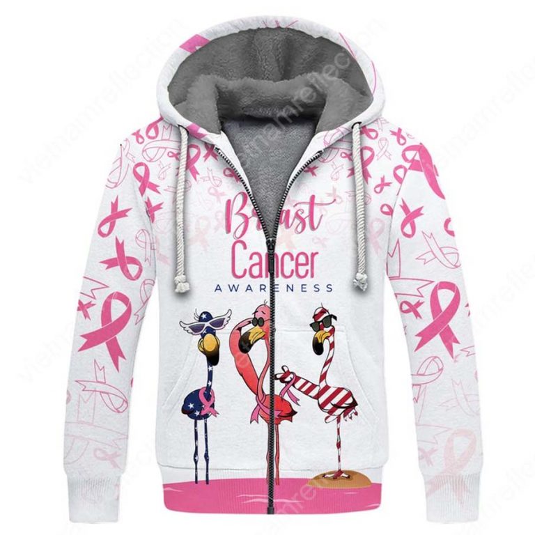 Breast cancer awareness flamingo american flag 3d fleece hoodie