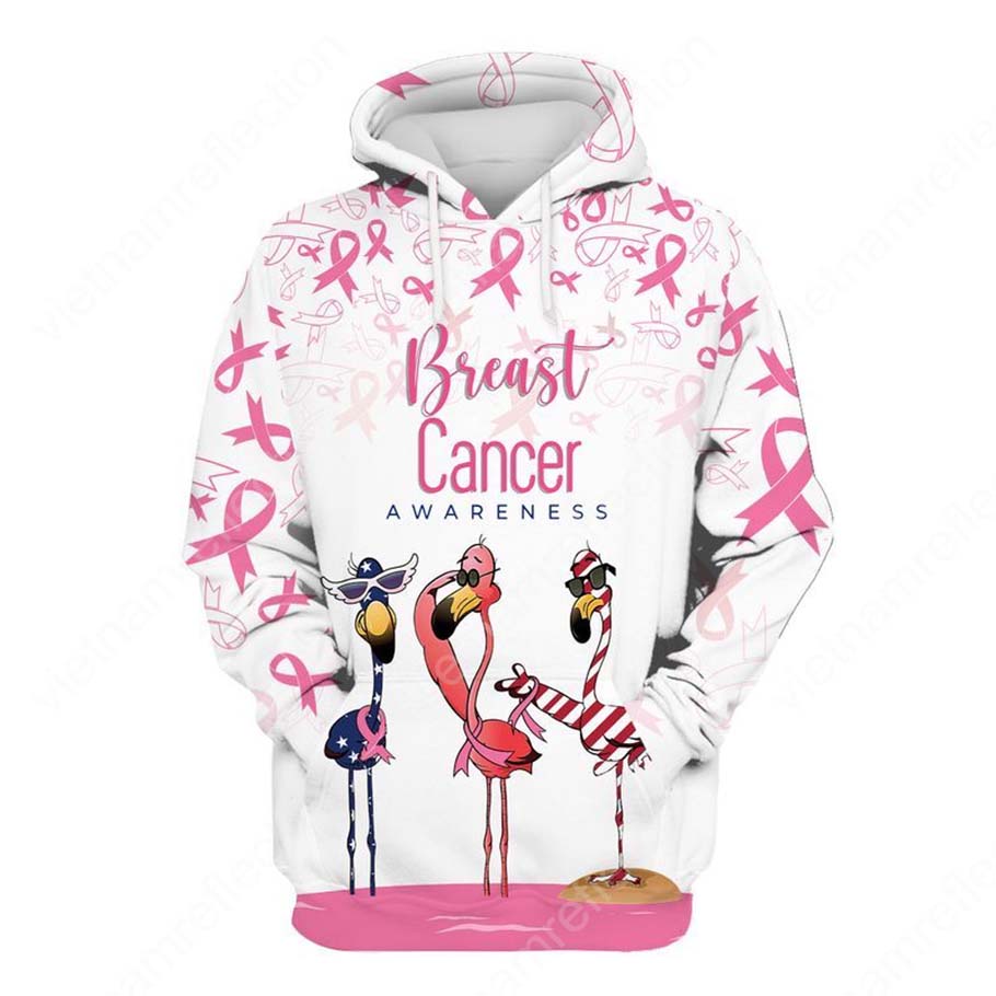 Breast cancer awareness flamingo american flag 3d hoodie