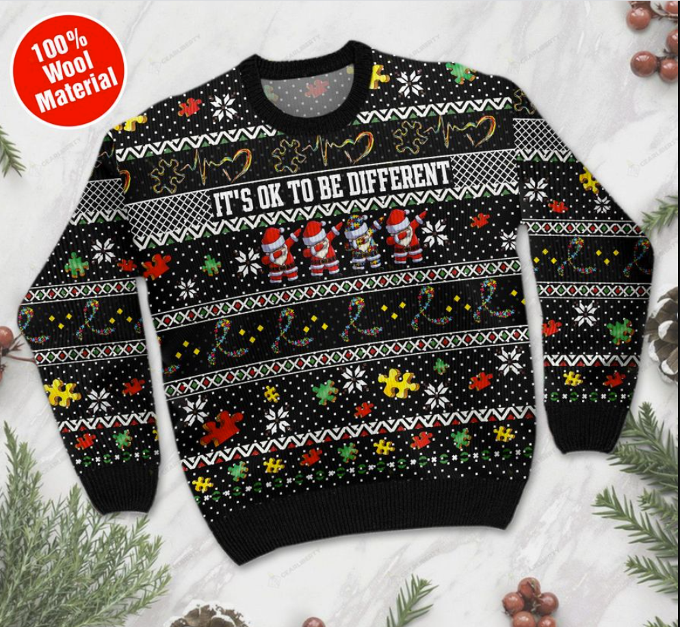Autism awareness Santa Claus it's ok to be different ugly sweater 1