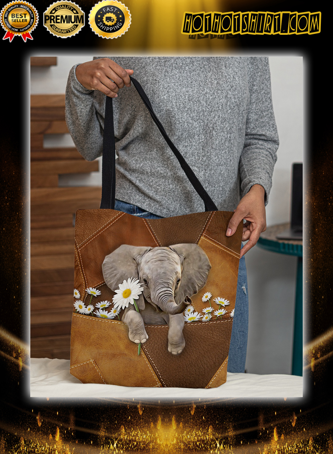 Cute Elephant With Daisy Tote Bag