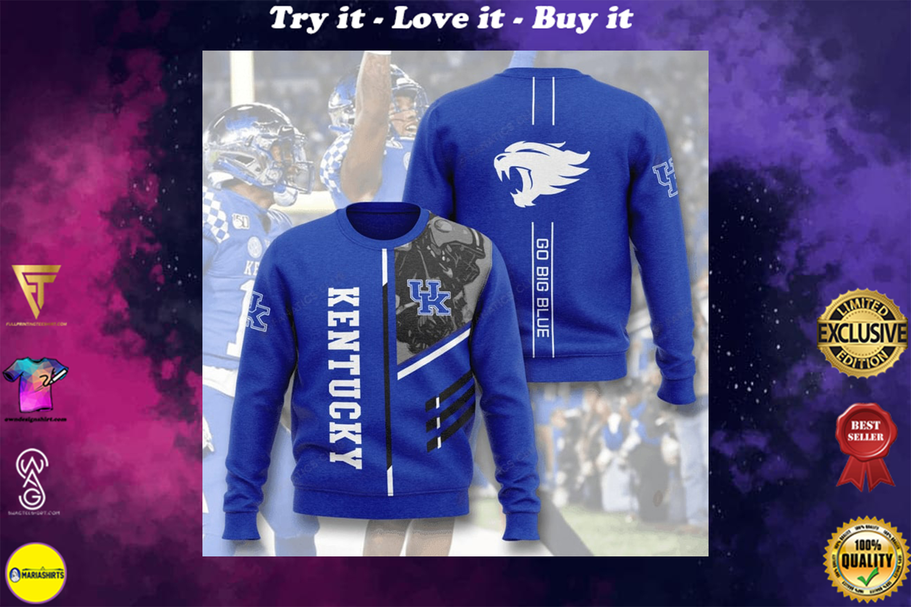 [highest selling] kentucky wildcats go big blue full printing ugly sweater - maria