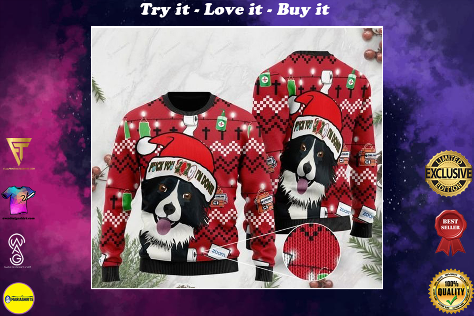 [highest selling] border collie and fuck 2020 im done christmas ugly sweater – maria