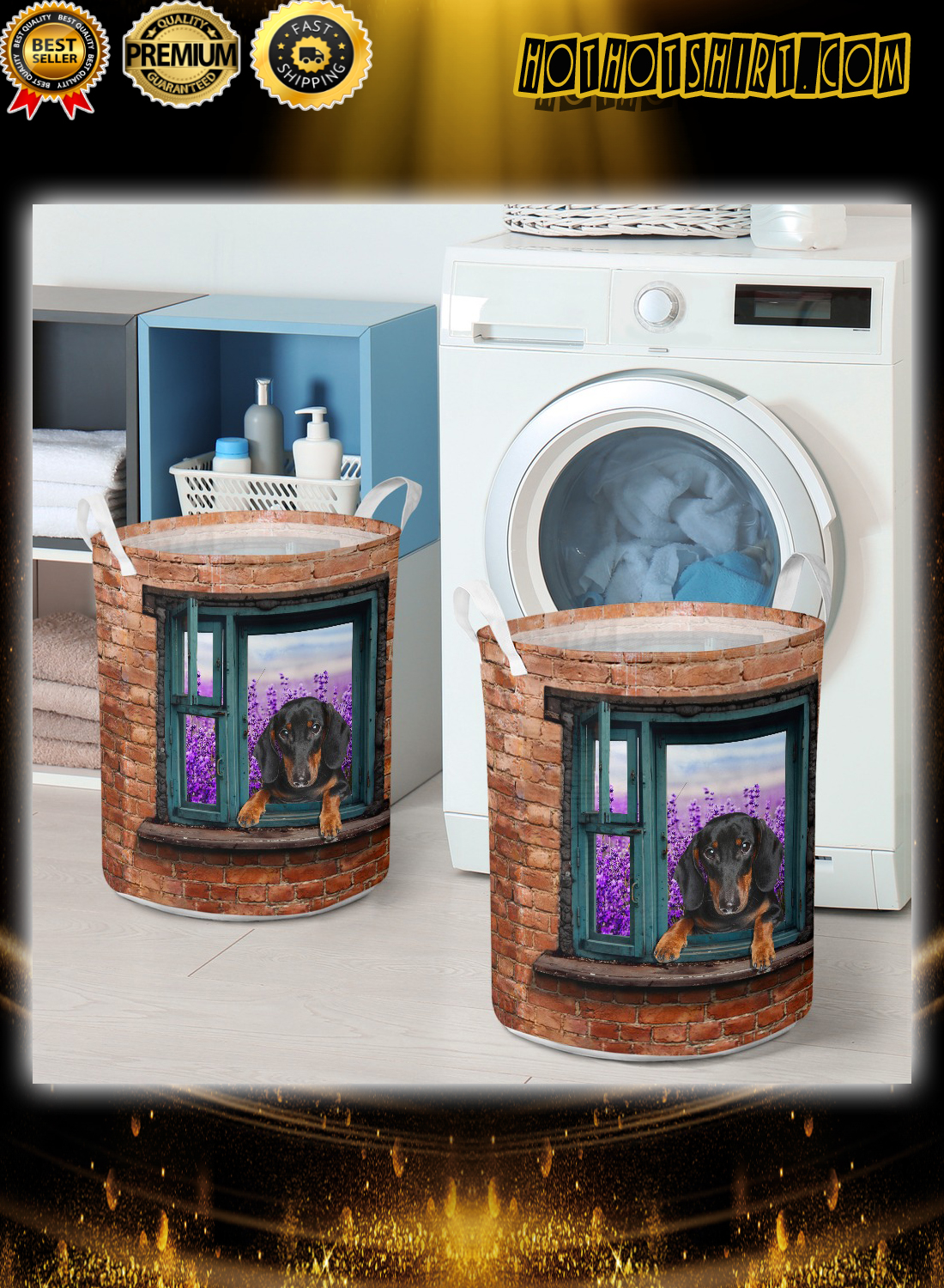 Dachshund climb brick window laundry basket 2