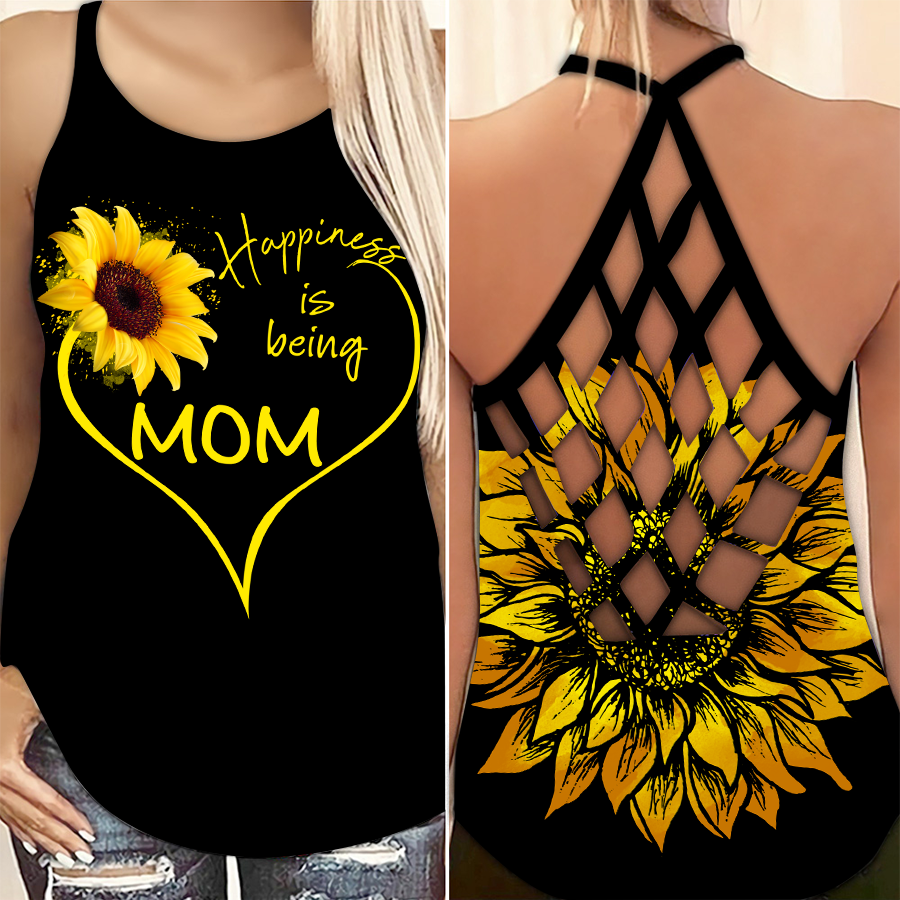 1-Sunflower Happiness Is Being Mom Cross Strappy Tank Top (1)