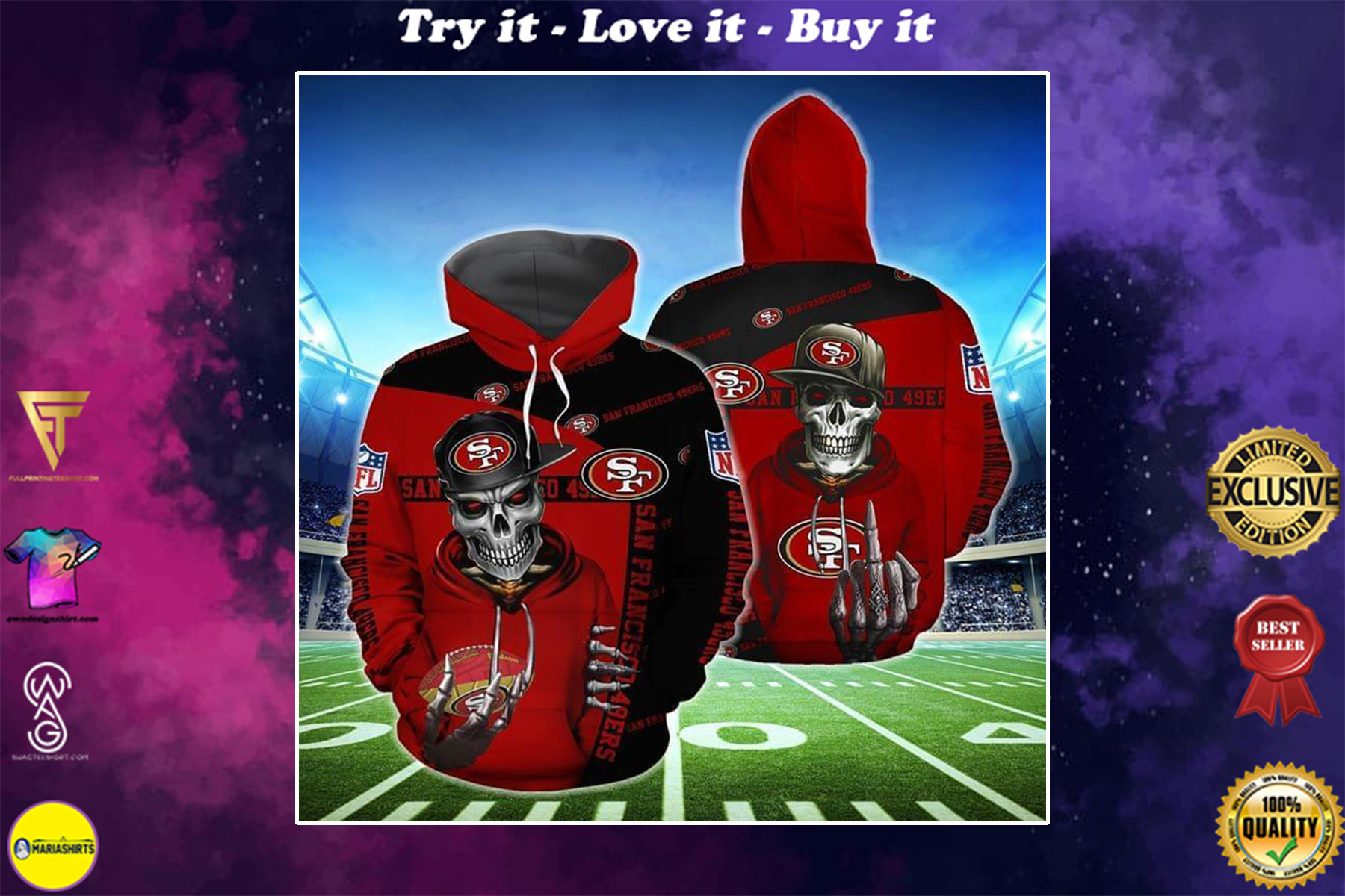 [highest selling] hip hop skull san francisco 49ers football team full over printed shirt – maria