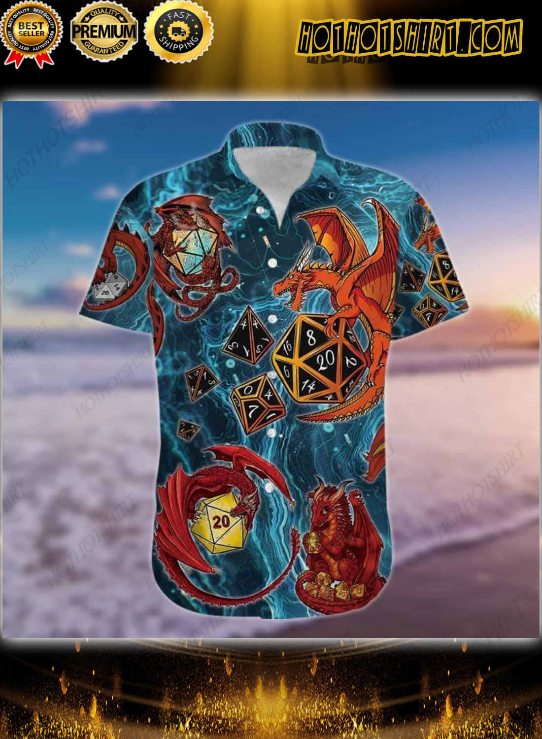 Dungeons Dragon Playing Dice Blue Hawaiian Shirt 1