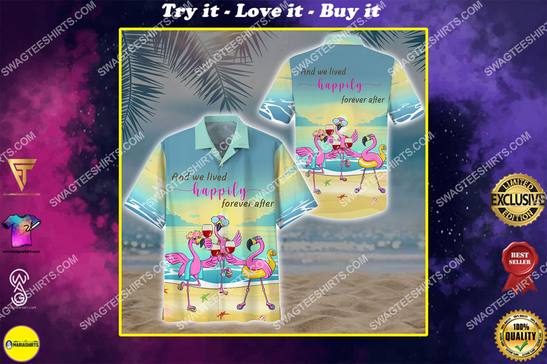 [highest selling] flamingo and we lived happily forever after all over print hawaiian shirt – maria