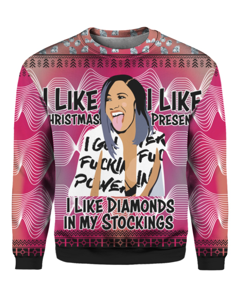 Cardi B i like Christmas present i like diamonds in my stockings 3D ugly sweater – dnstyles