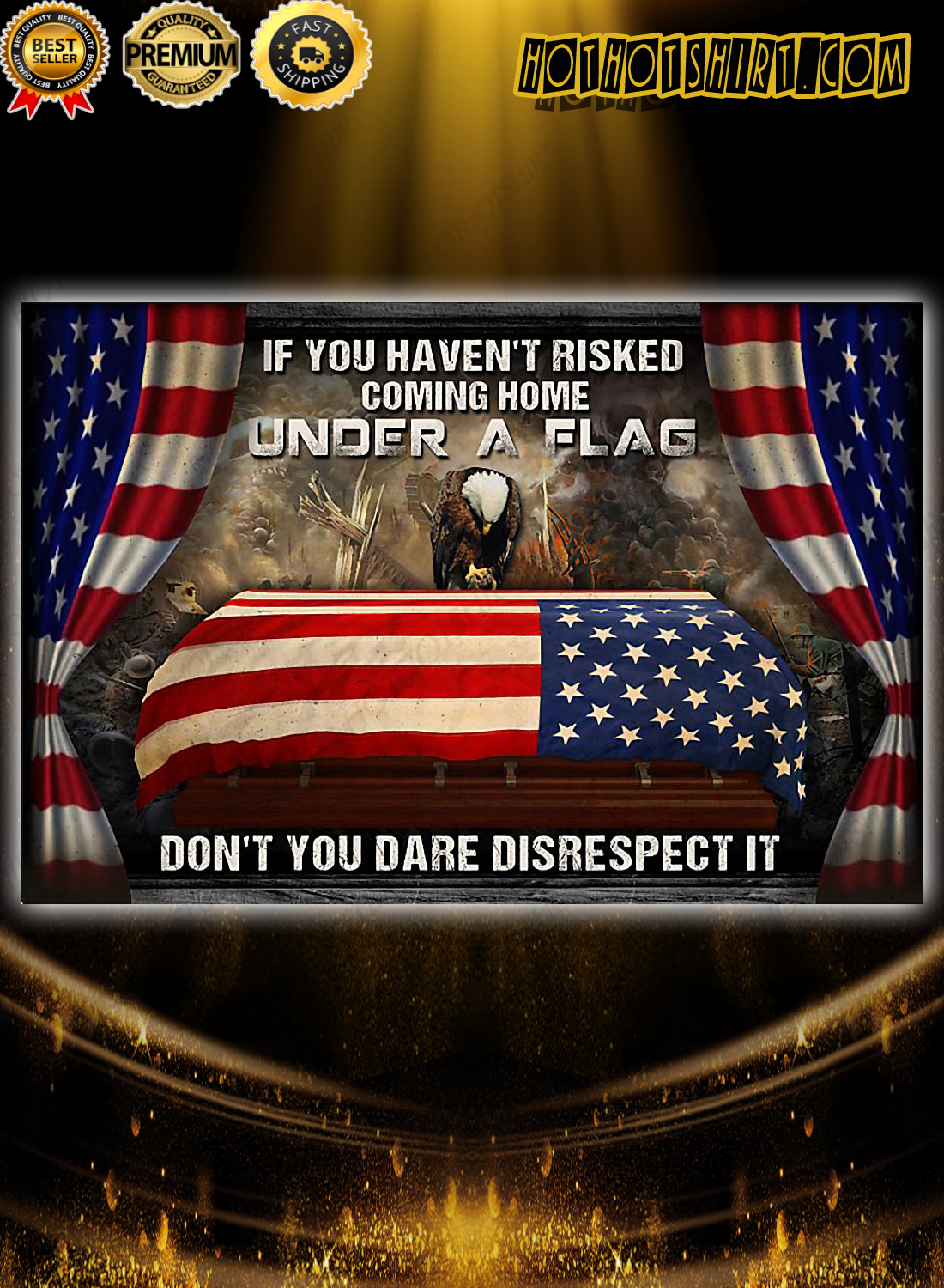 Eagle Veteran Under a american flag poster