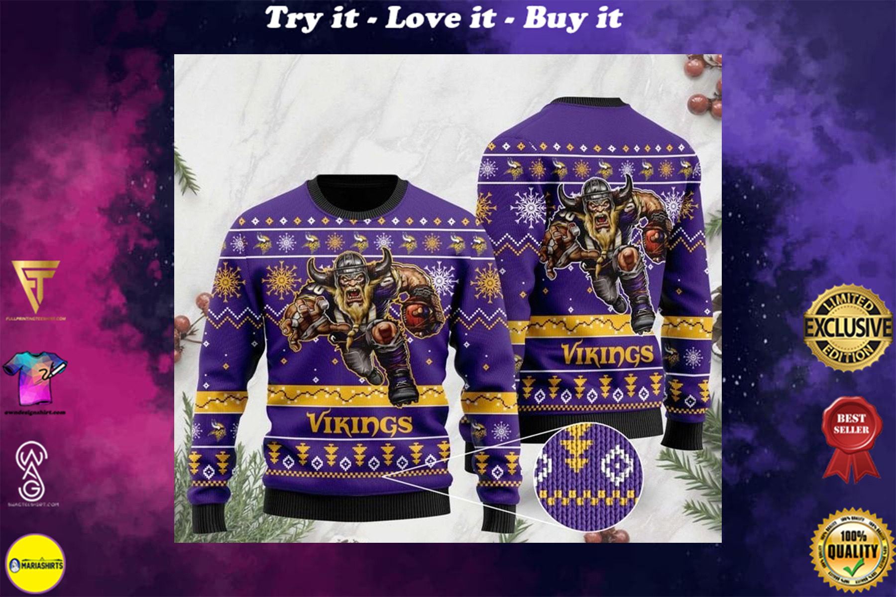 the minnesota vikings football team christmas ugly sweater