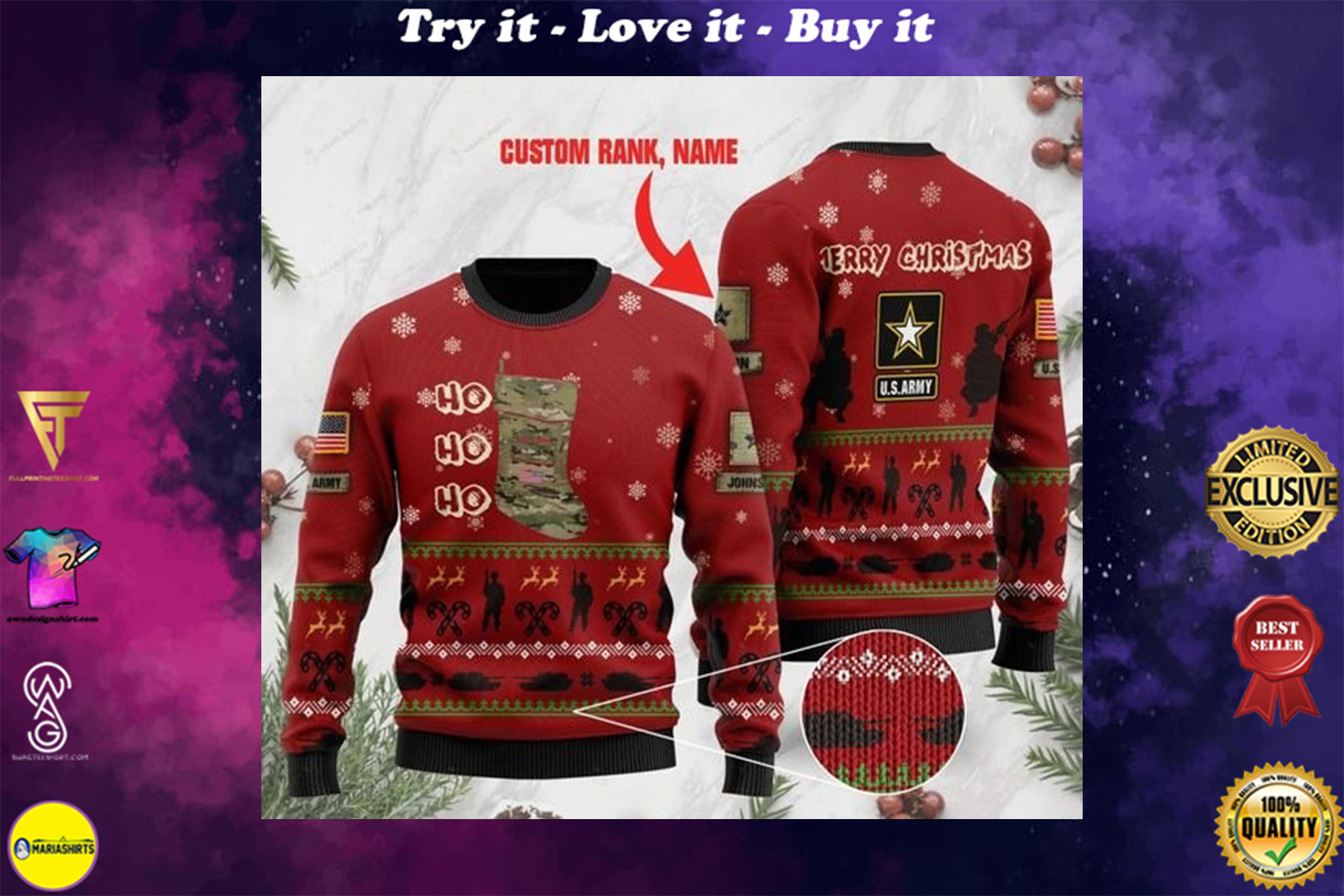 [highest selling] custom rank and name us army ho ho ho christmas time full printing ugly sweater – maria