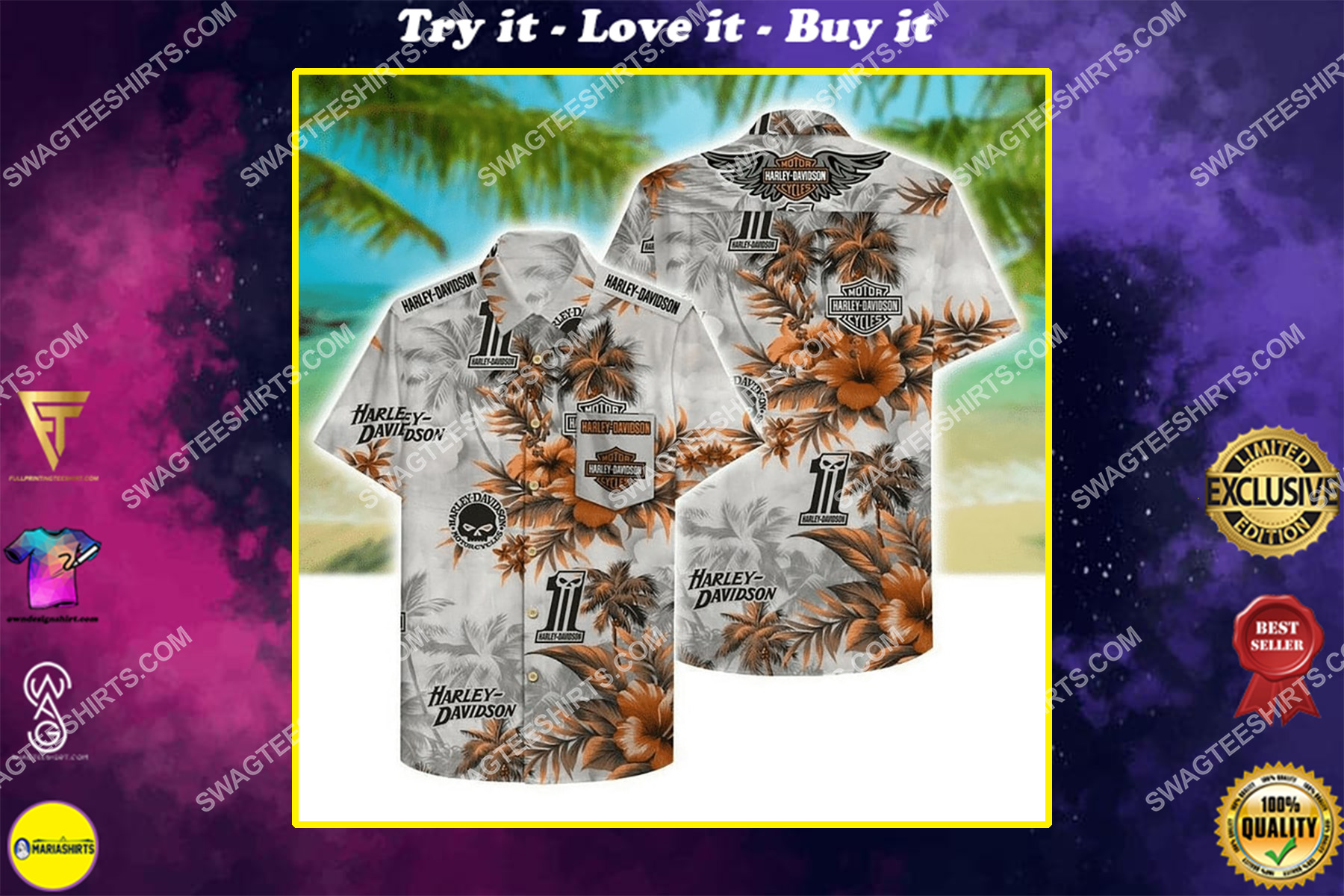 [highest selling] tropical flower harley davidson skull all over print hawaiian shirt – maria