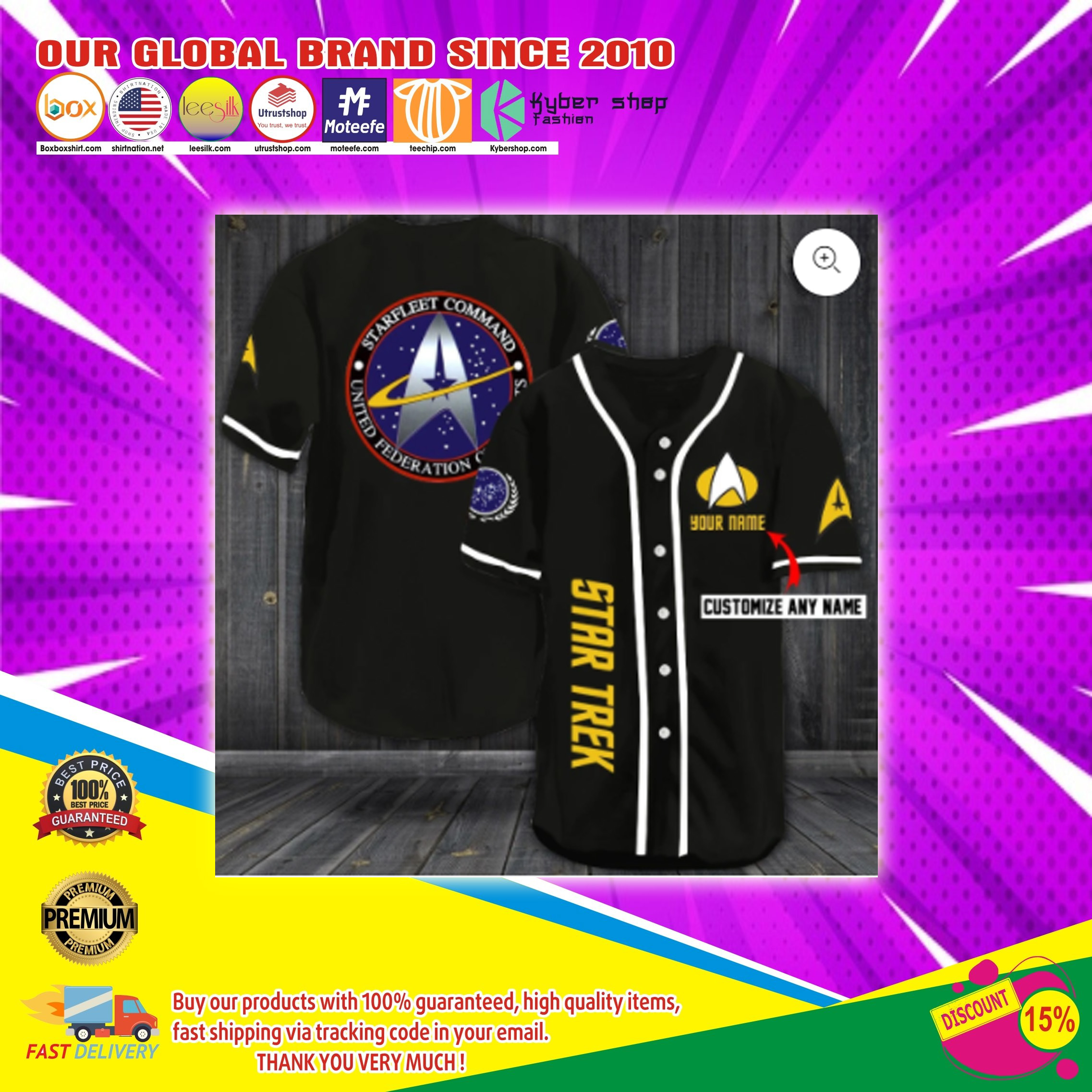 United federation starfleet Star Trek custom name baseball jersey2