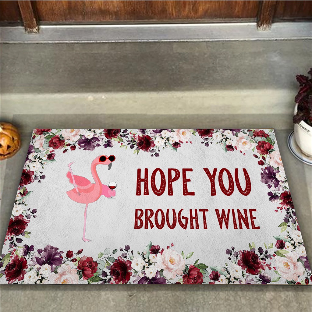 Flamingo Hope you brought wine Doormat1