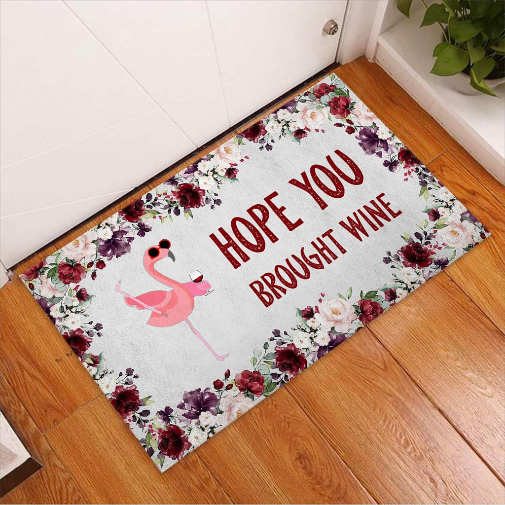 Flamingo Hope you brought wine Doormat2