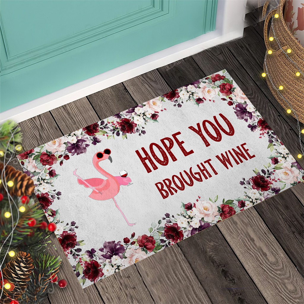 Flamingo Hope you brought wine Doormat3