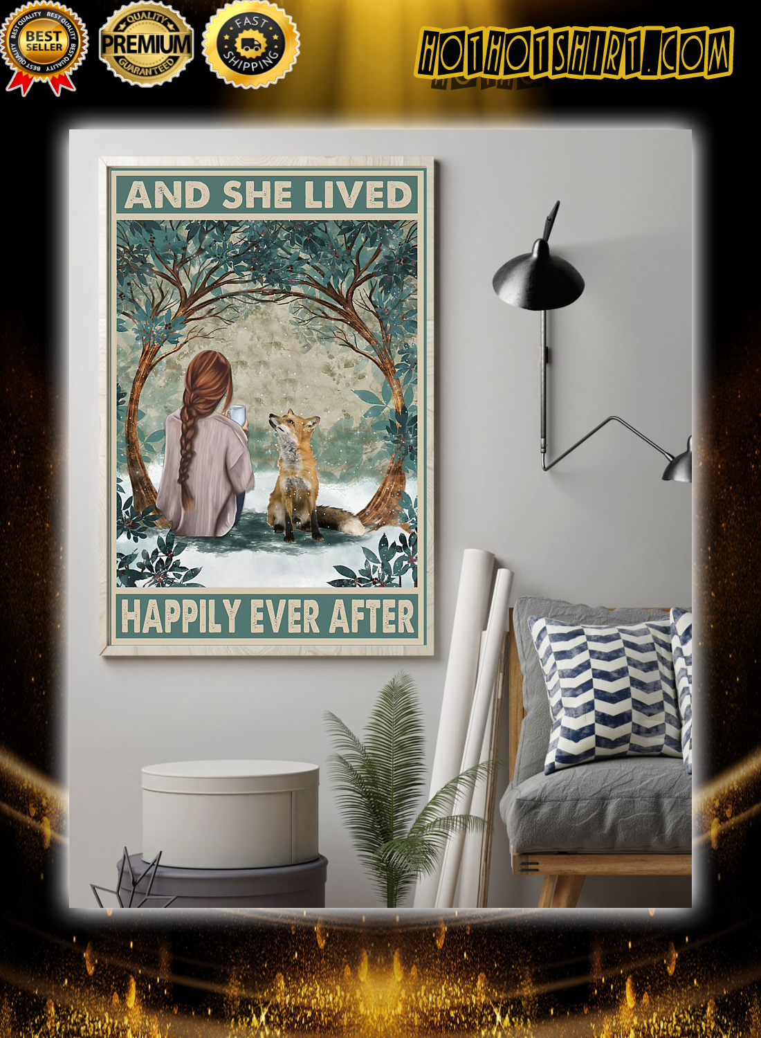 Girl and fox and she lived happily ever after poster