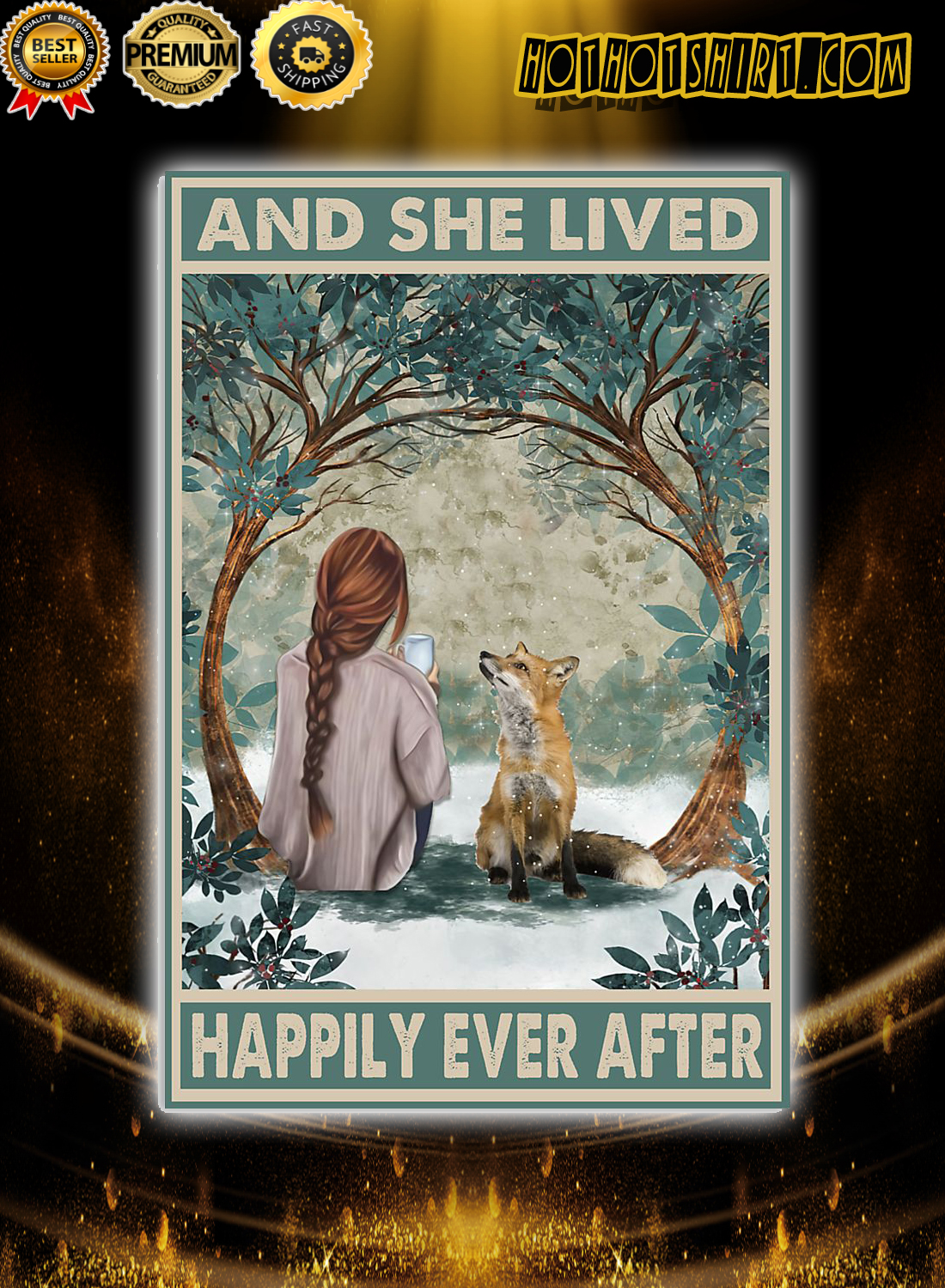 Girl and fox and she lived happily ever after poster