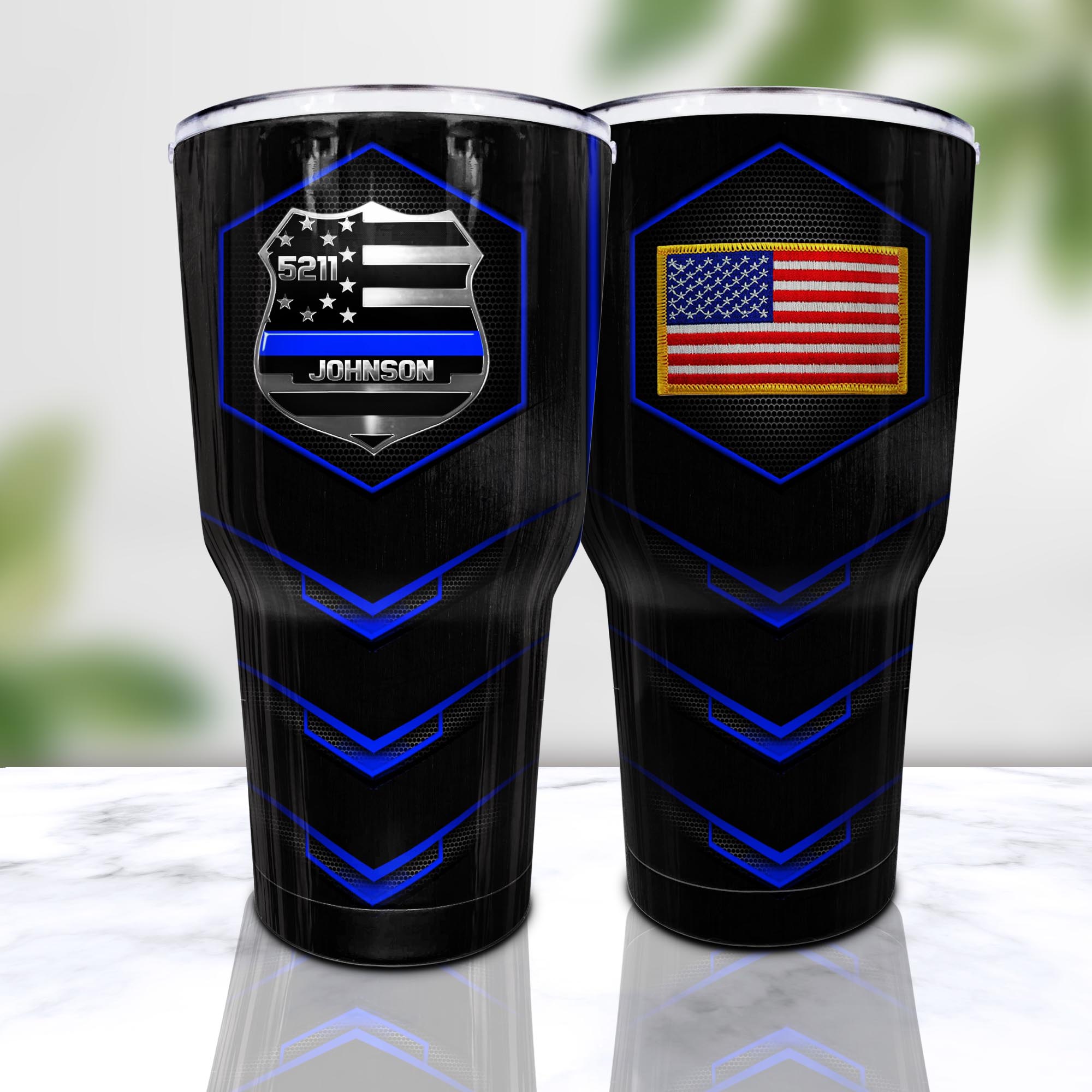 Personalized police badge tumbler