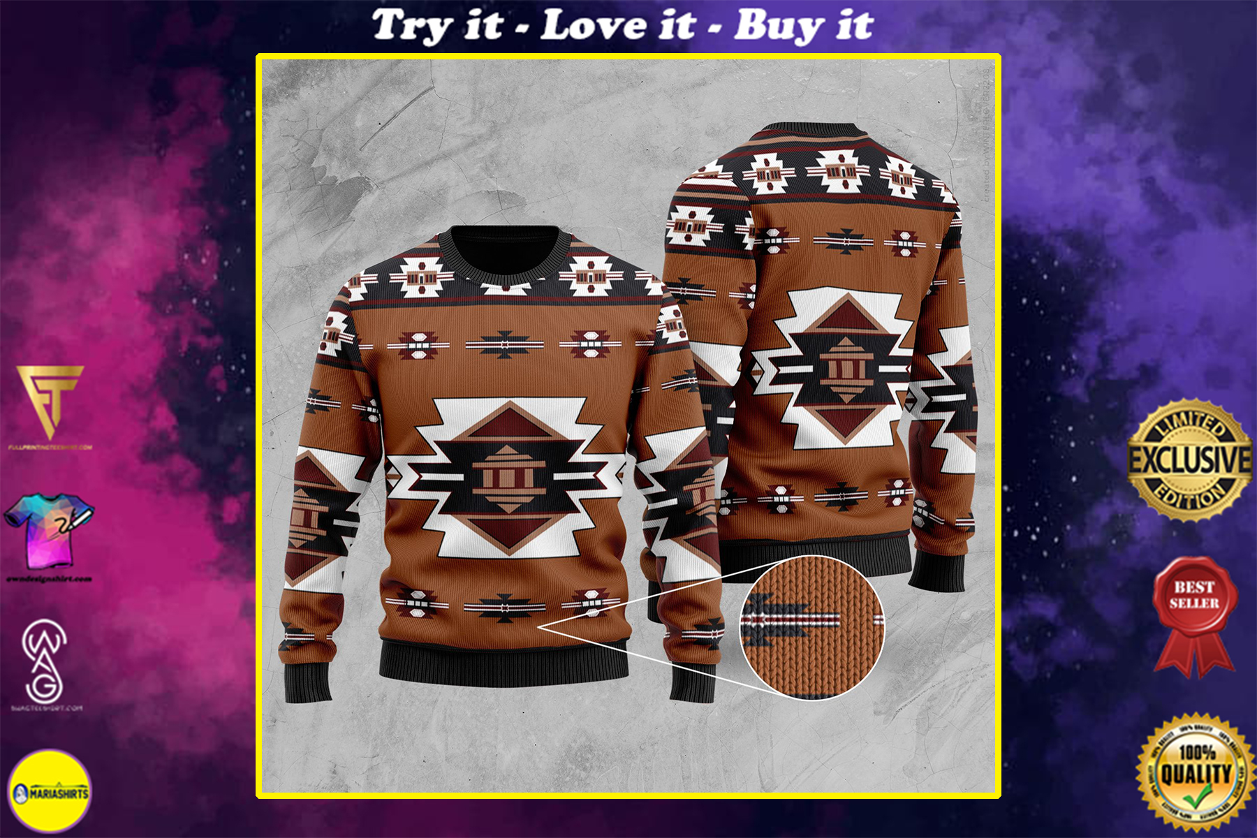 native american tribes full printing christmas ugly sweater
