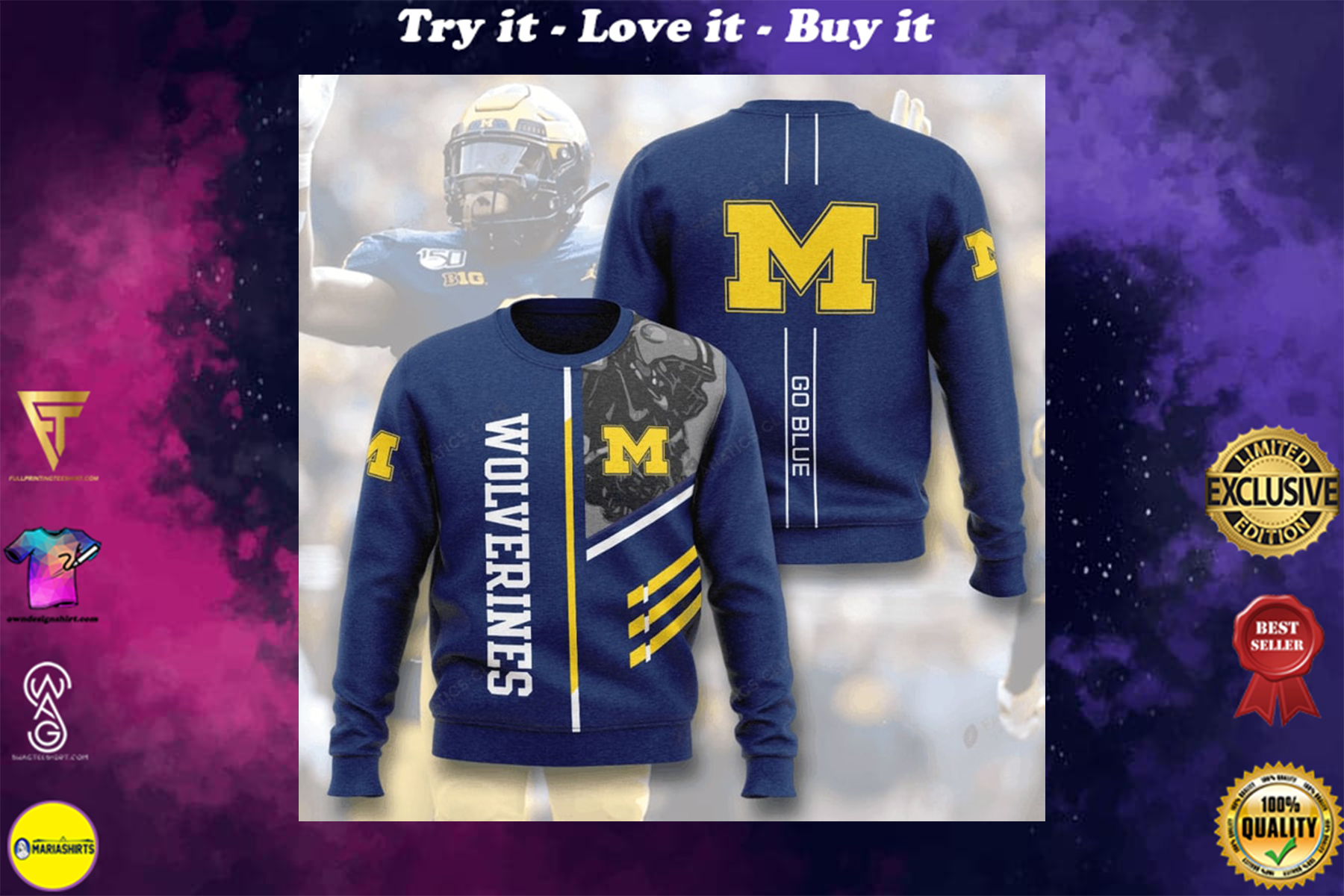 [highest selling] michigan wolverines football go blue full printing ugly sweater - maria