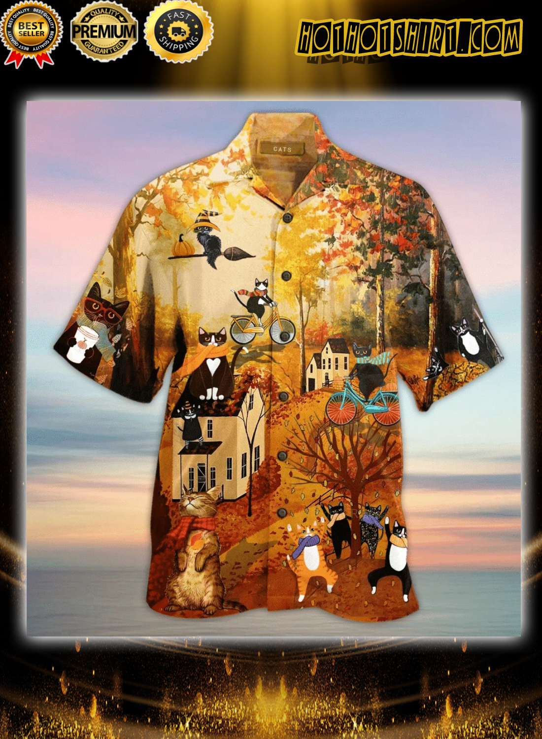 Happy Fall Y'All Cats Unisex Hawaiian Shirt 2