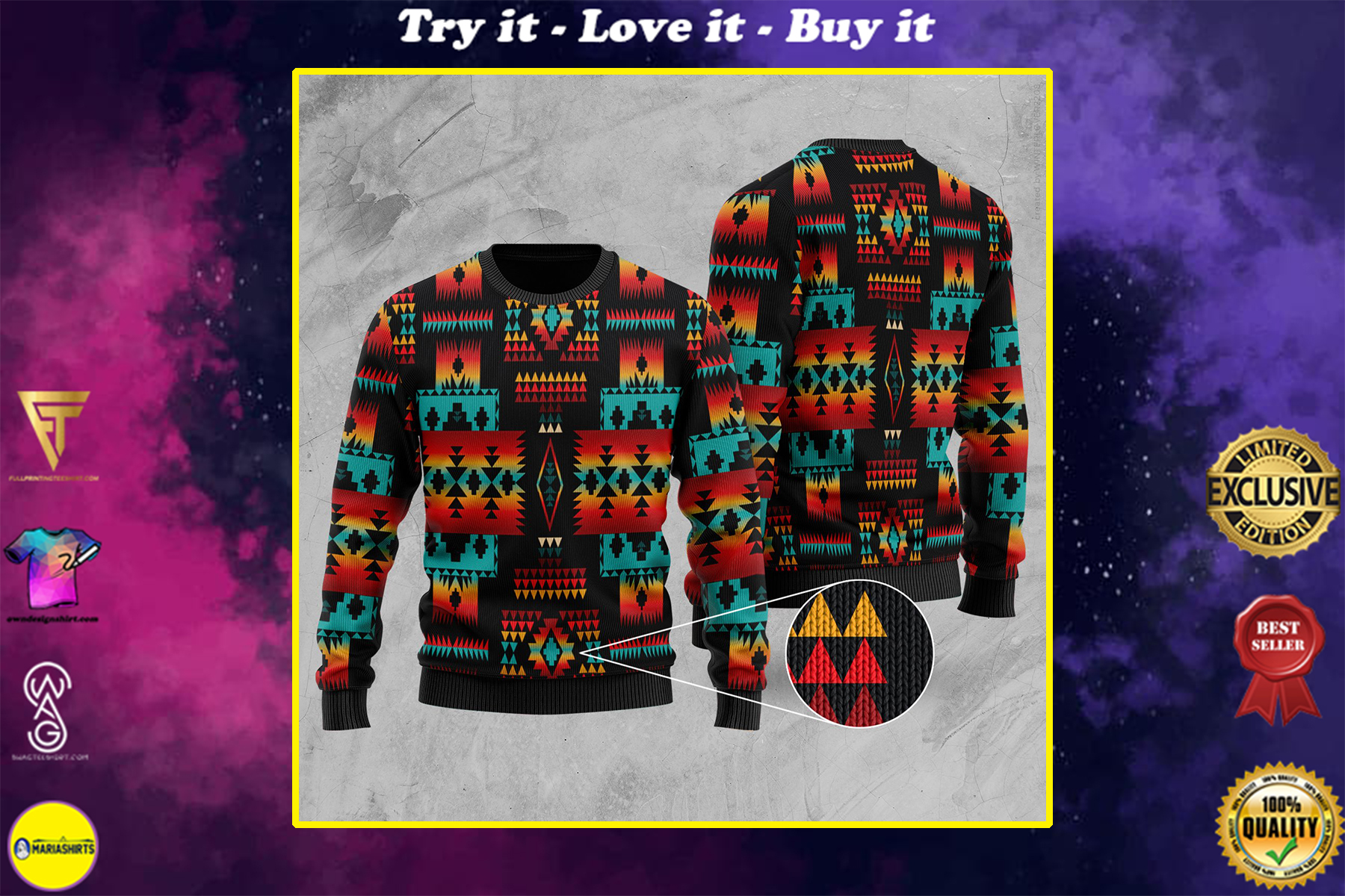 native tribes pattern native american christmas ugly sweater
