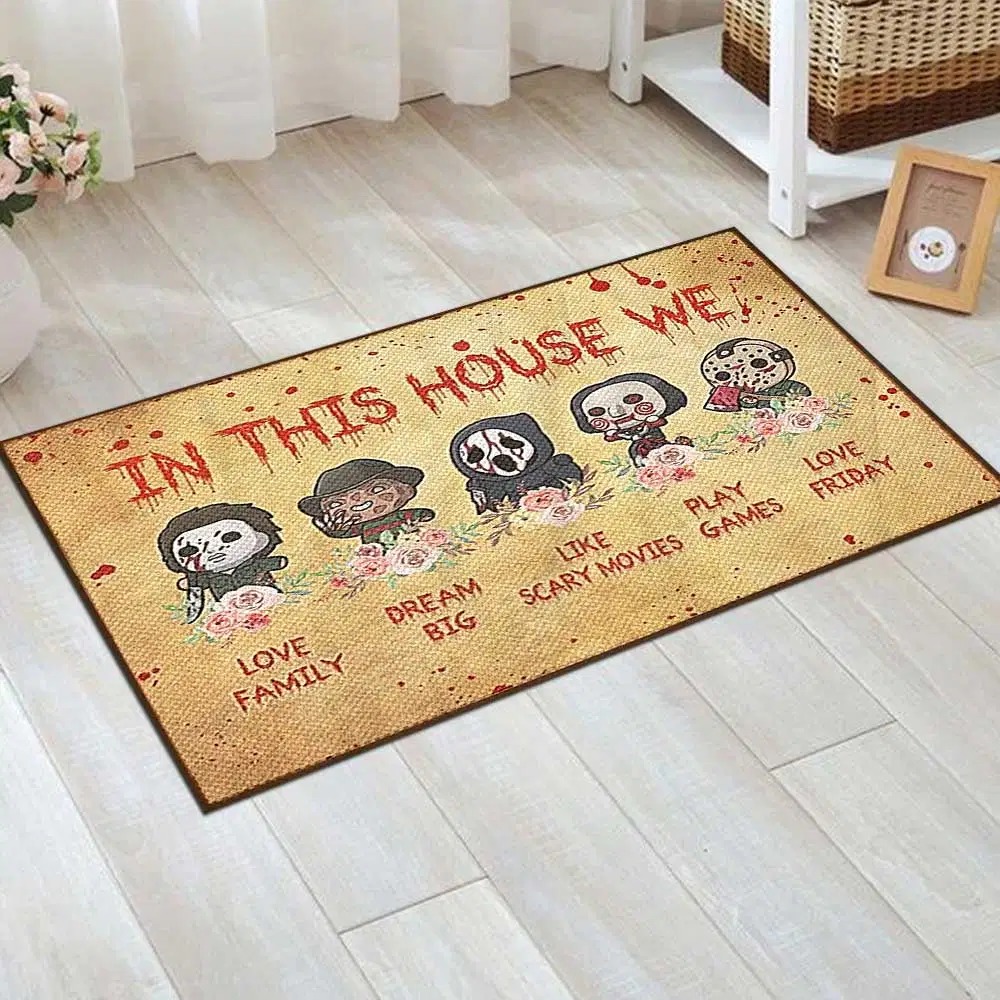 Horror Movies In This House We Love Family Doormat 2