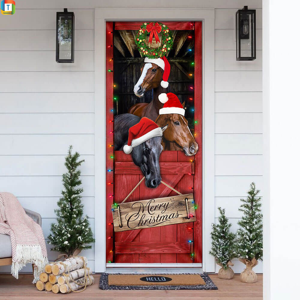 Horse Merry Christmas Door Cover