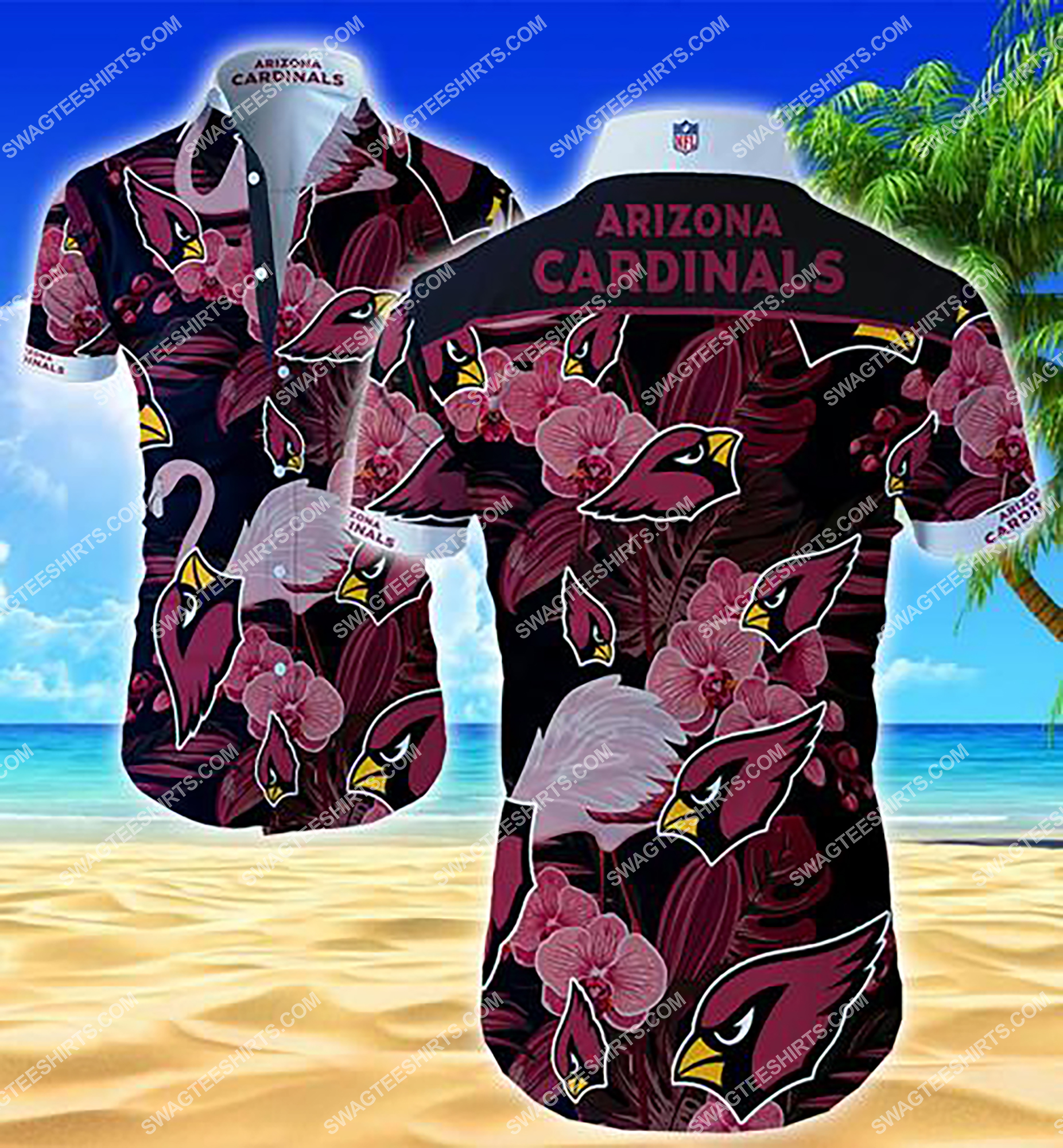 [highest selling] tropical flower arizona cardinals summer hawaiian shirt – maria