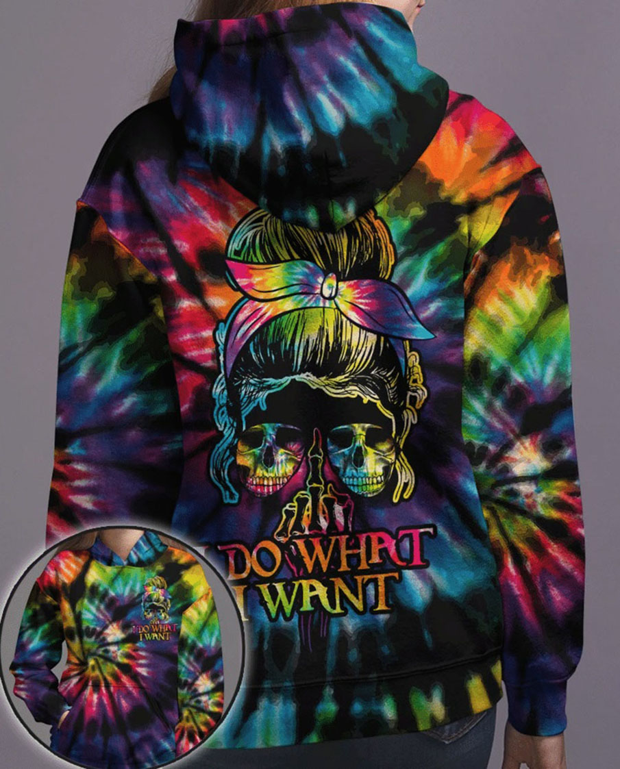 I do what I want skull tie dye all over print hoodie