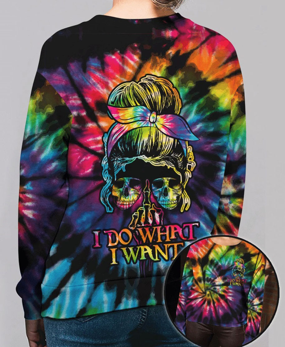I do what I want skull tie dye all over print sweater