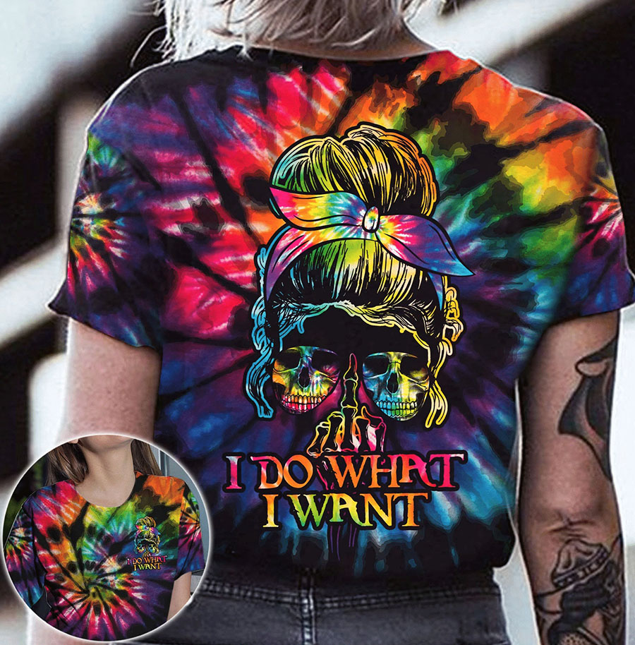 I do what I want skull tie dye all over print t-shirt