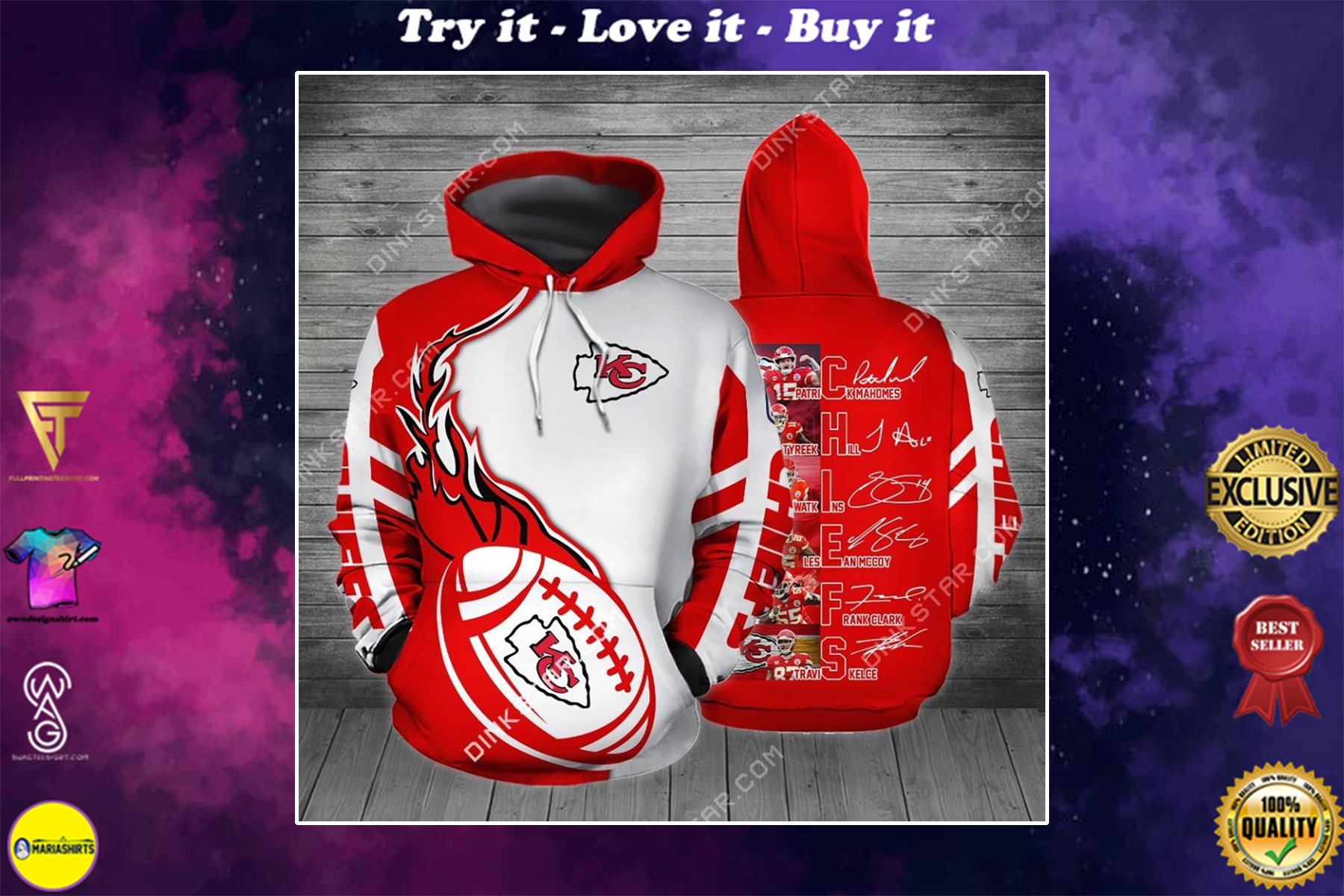 [highest selling] kansas city chiefs member of team signatures full over printed shirt - maria