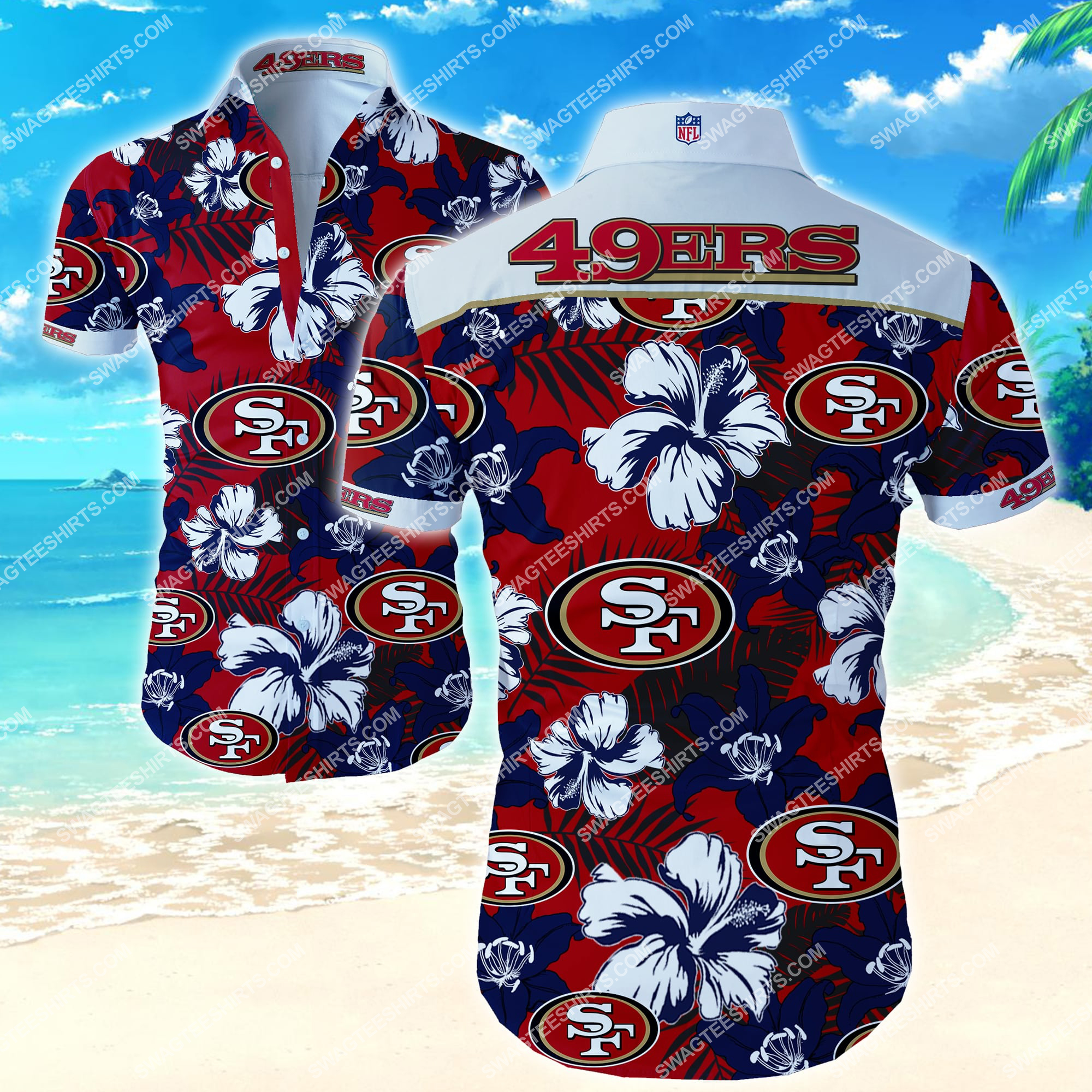 [highest selling] tropical flower san francisco 49ers all over print hawaiian shirt – maria