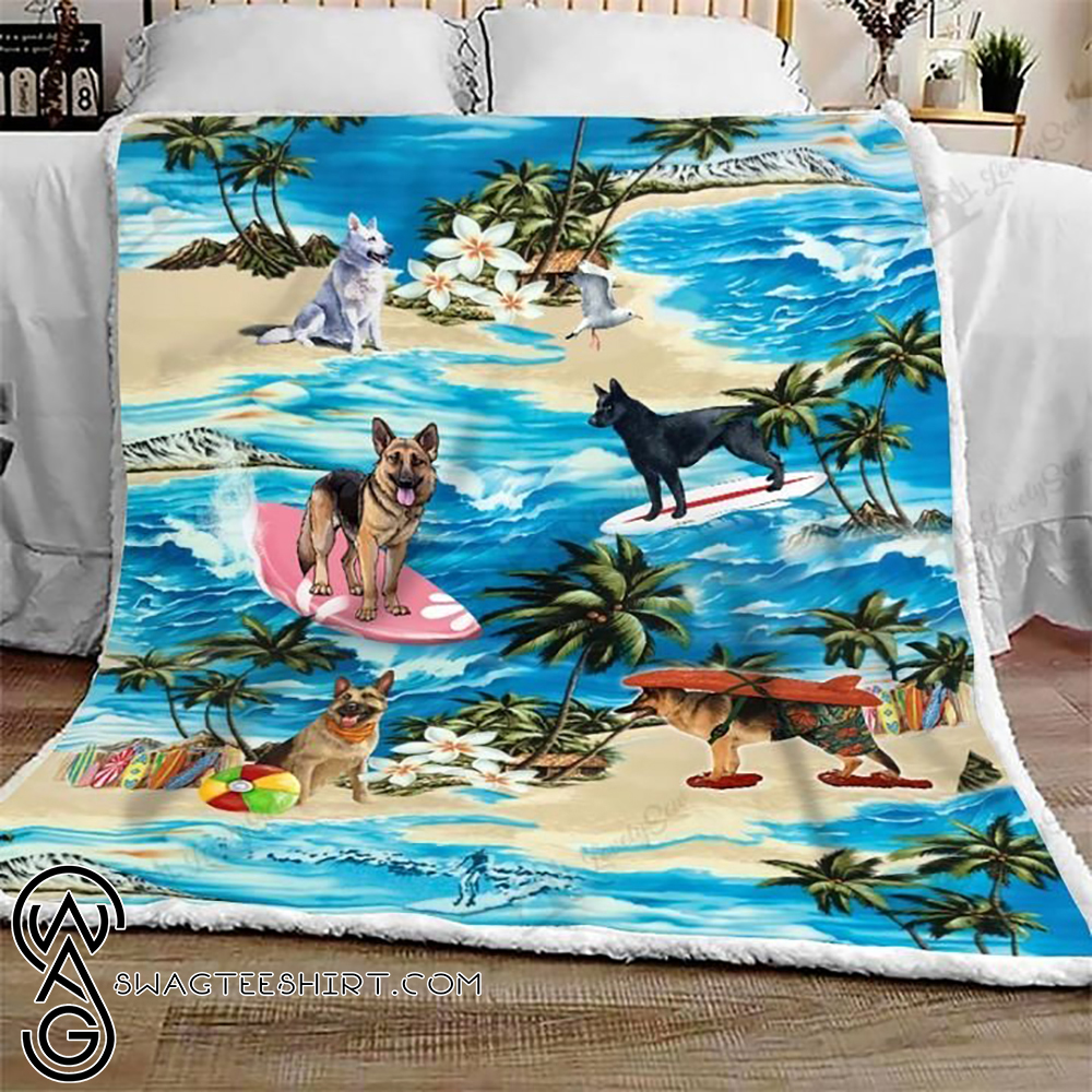 German shepherd hawaiian beach full printing blanket