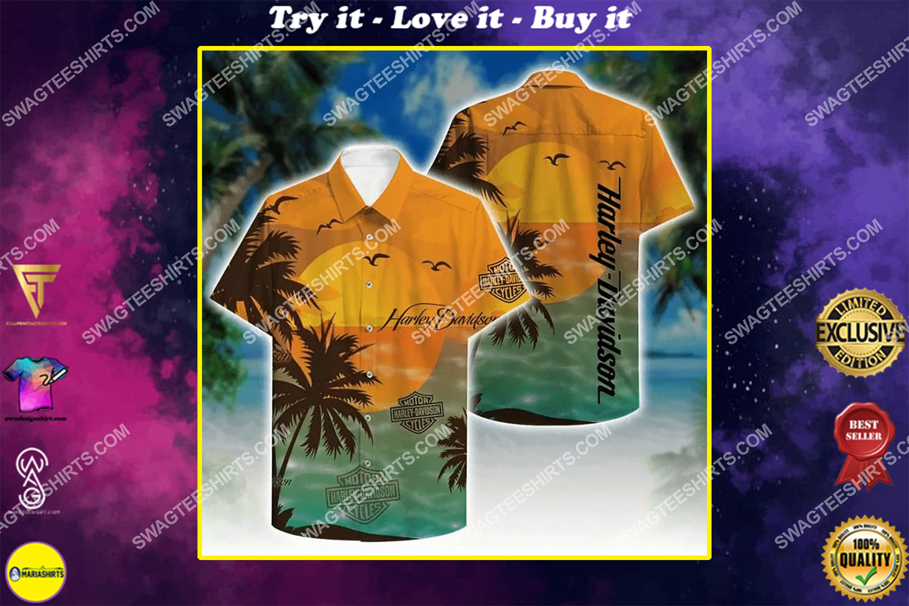 sunset on the beach harley davidson all over print hawaiian shirt