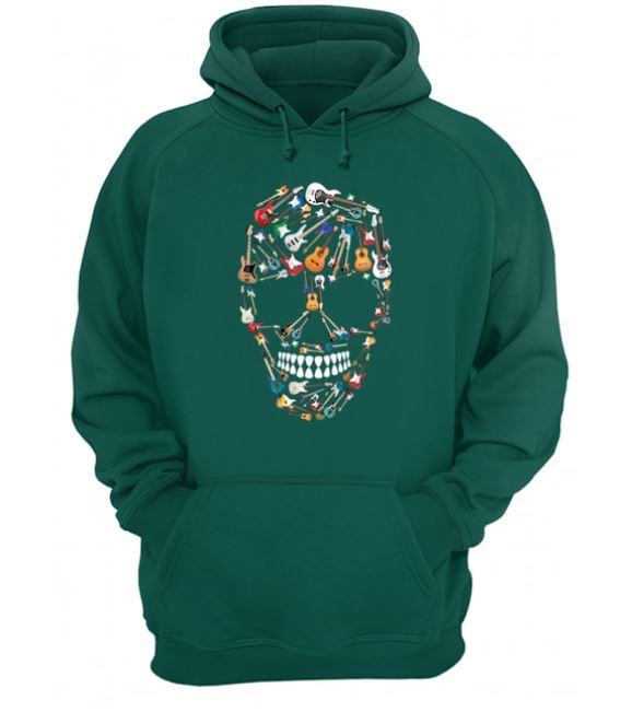 Colorful skull guitars hoodie