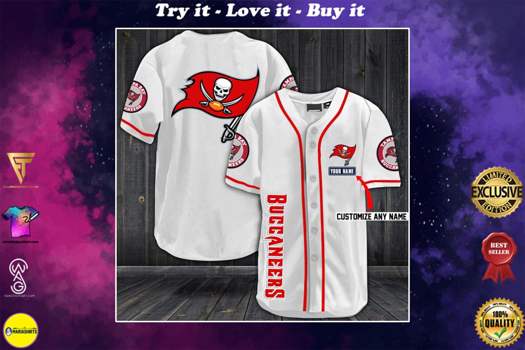 personalized name tampa bay buccaneers full printing baseball shirt – maria