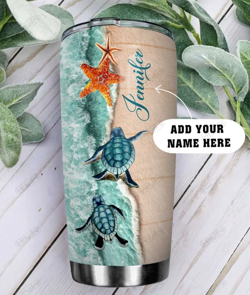 Personalized sea turtle mom to my daughter if they whisper to you you can't withstand the storm tumbler 1