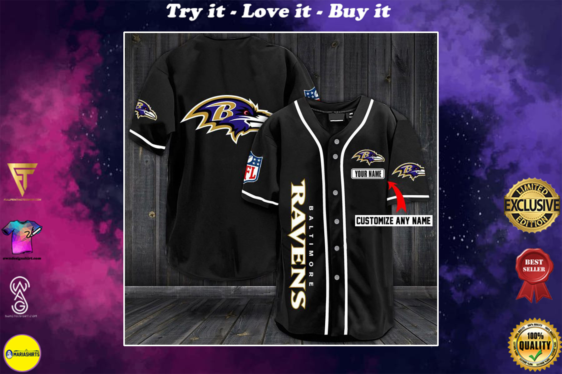 custom name baltimore ravens baseball shirt – maria