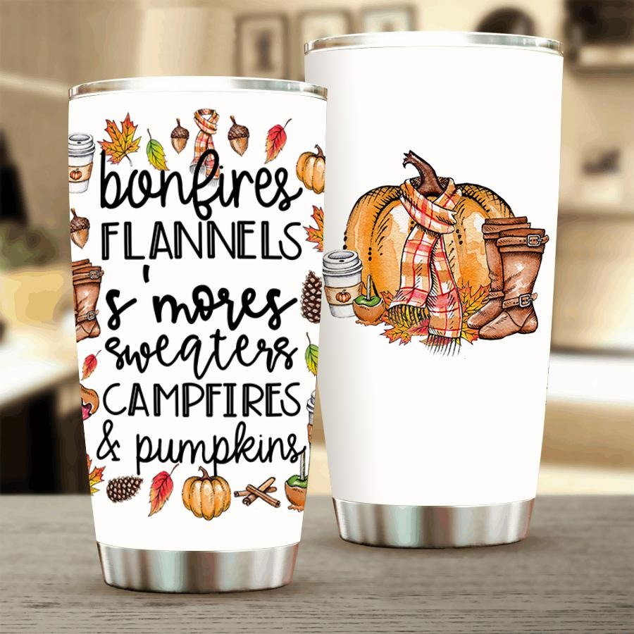 Bonfires flannels and mores sweaters campfires and pumpkins tumber