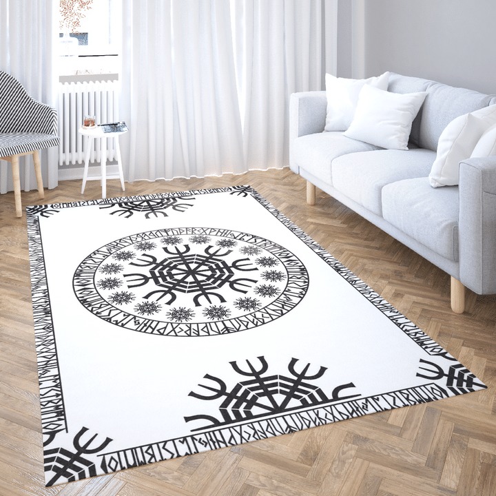 Viking Vegvisir In The Circle of Norse Runes Area Rug – Hothot 110621