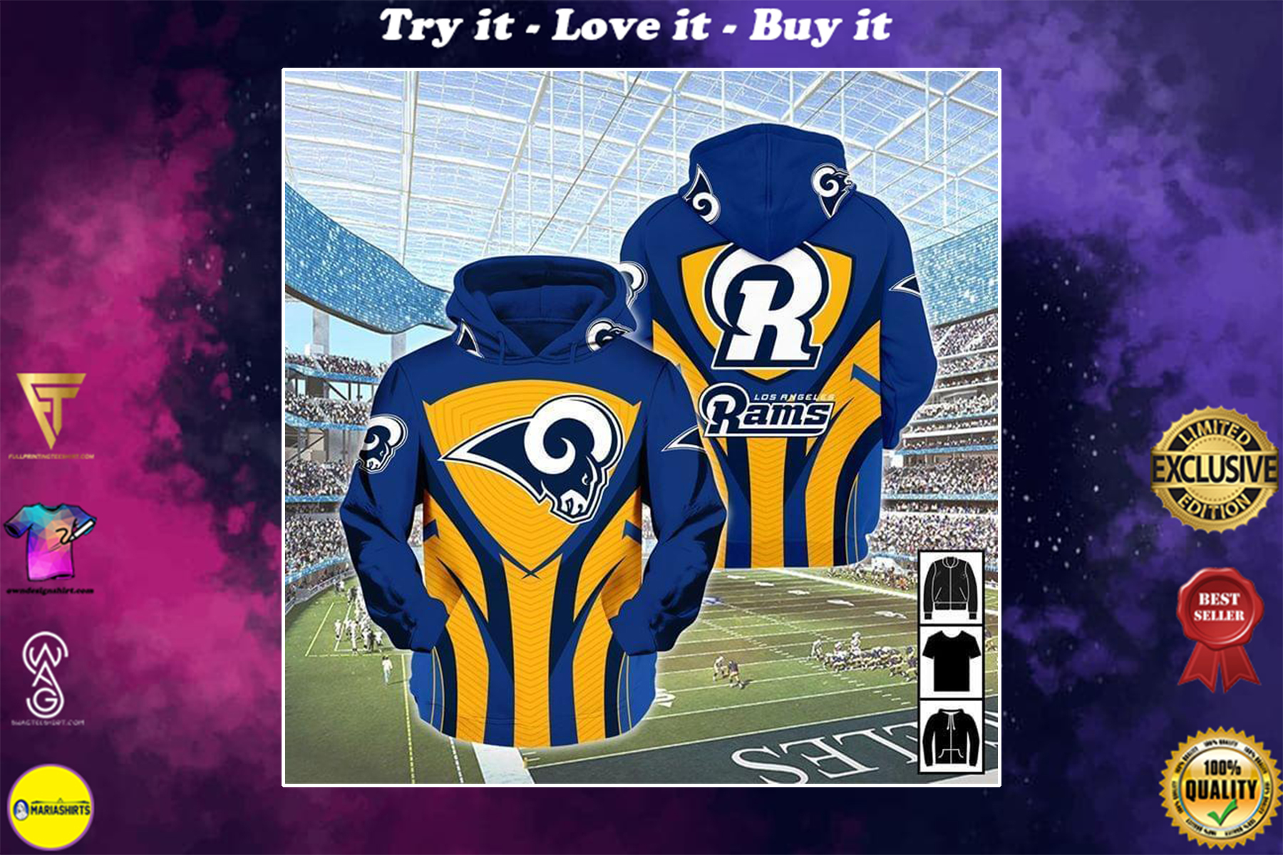 [highest selling] mascot for rams los angeles rams football team full over printed shirt - maria