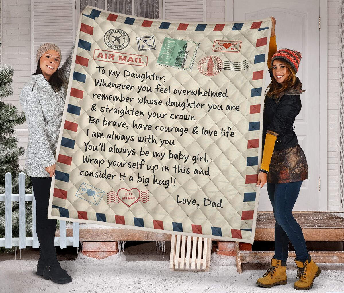 Letter air mail to my daughter love dad quilt blanket