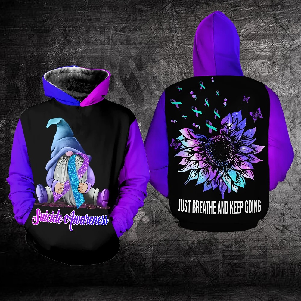 Gnomie Suicide Awareness Just Breathe And Keep Going All Over Print Hoodie – Hothot 280521
