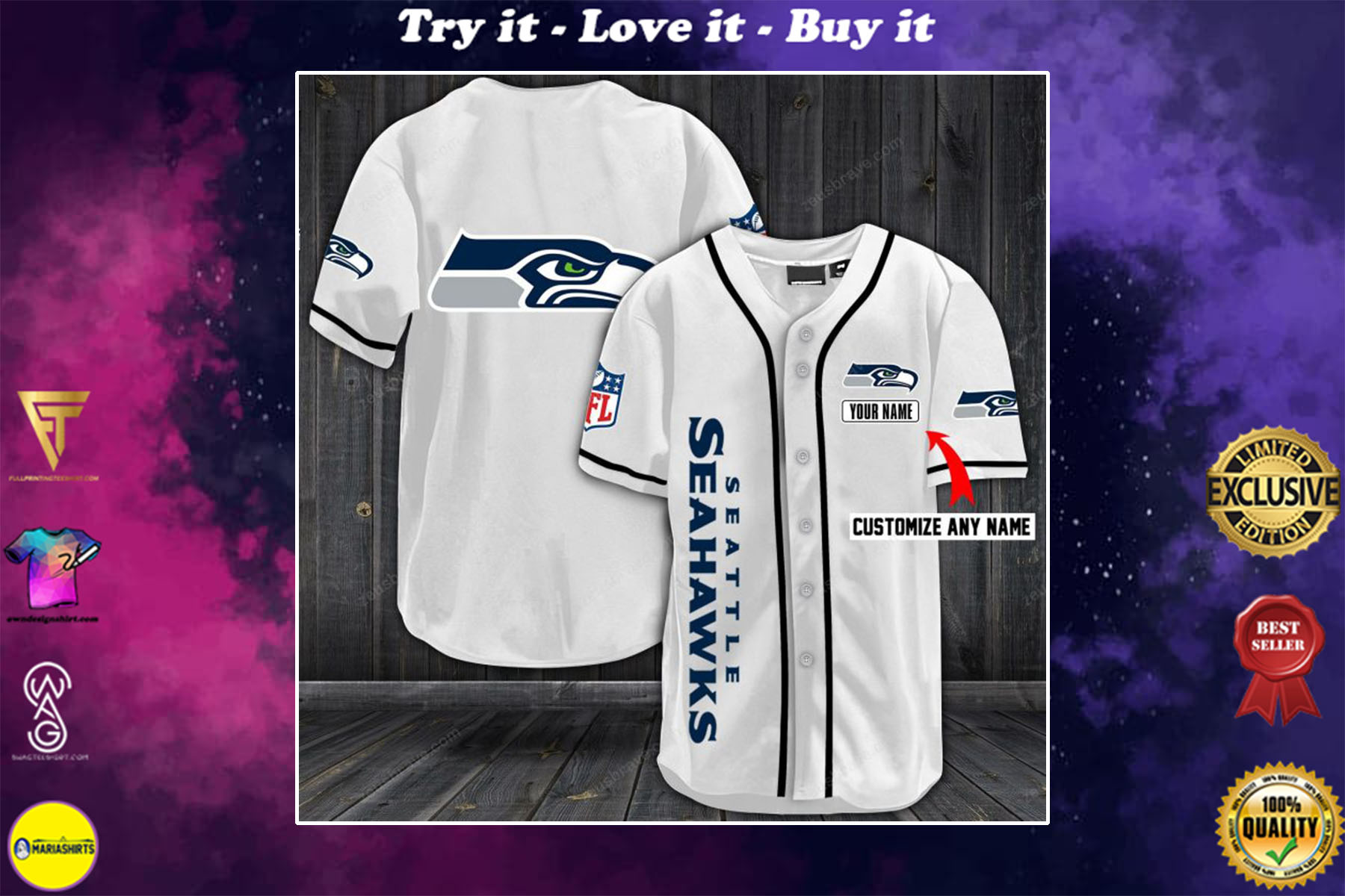 personalized name seattle seahawks full printing baseball shirt – maria