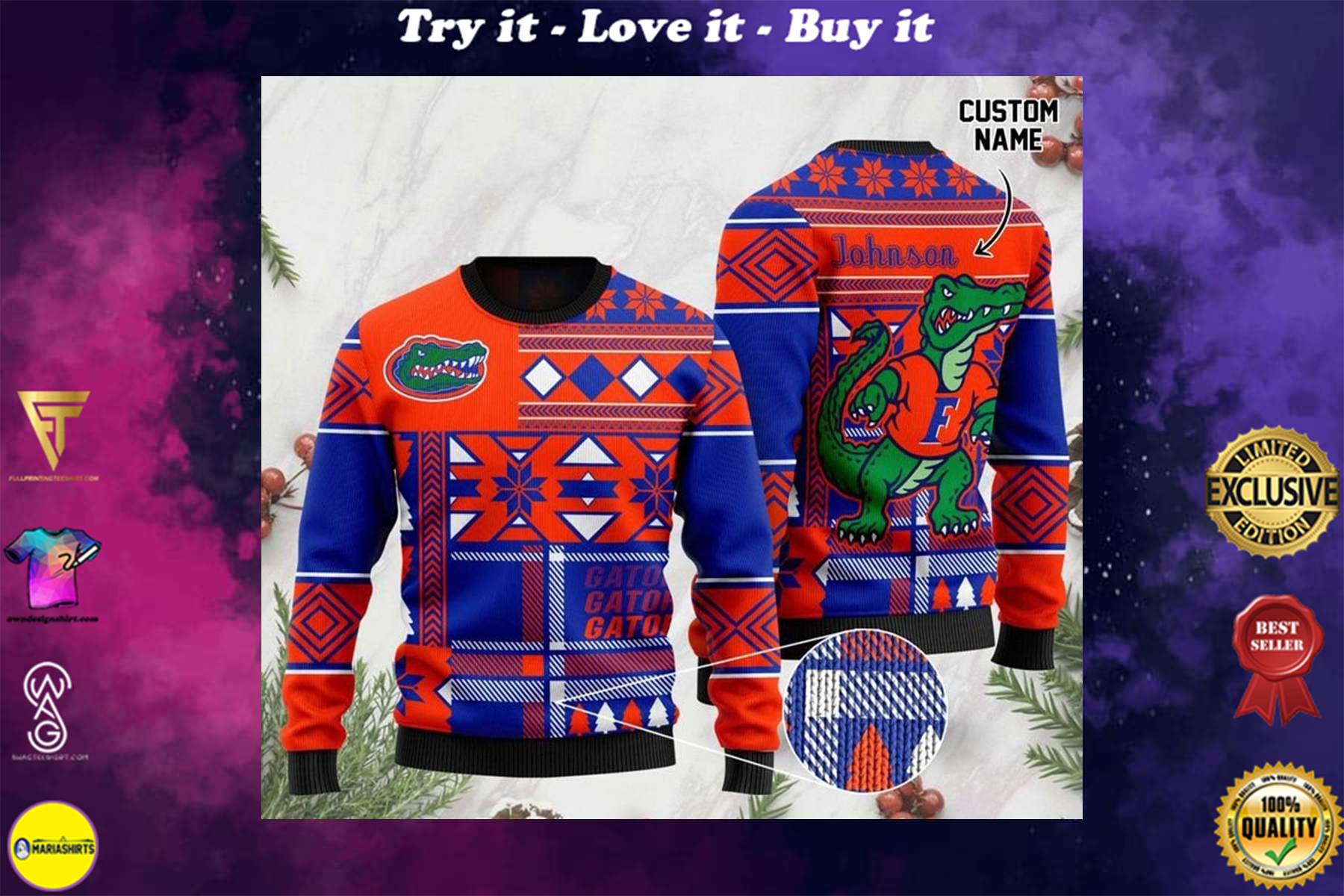 [highest selling] custome name florida gators football christmas ugly sweater – maria